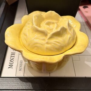Yellow Ceramic Flower-Shaped Container